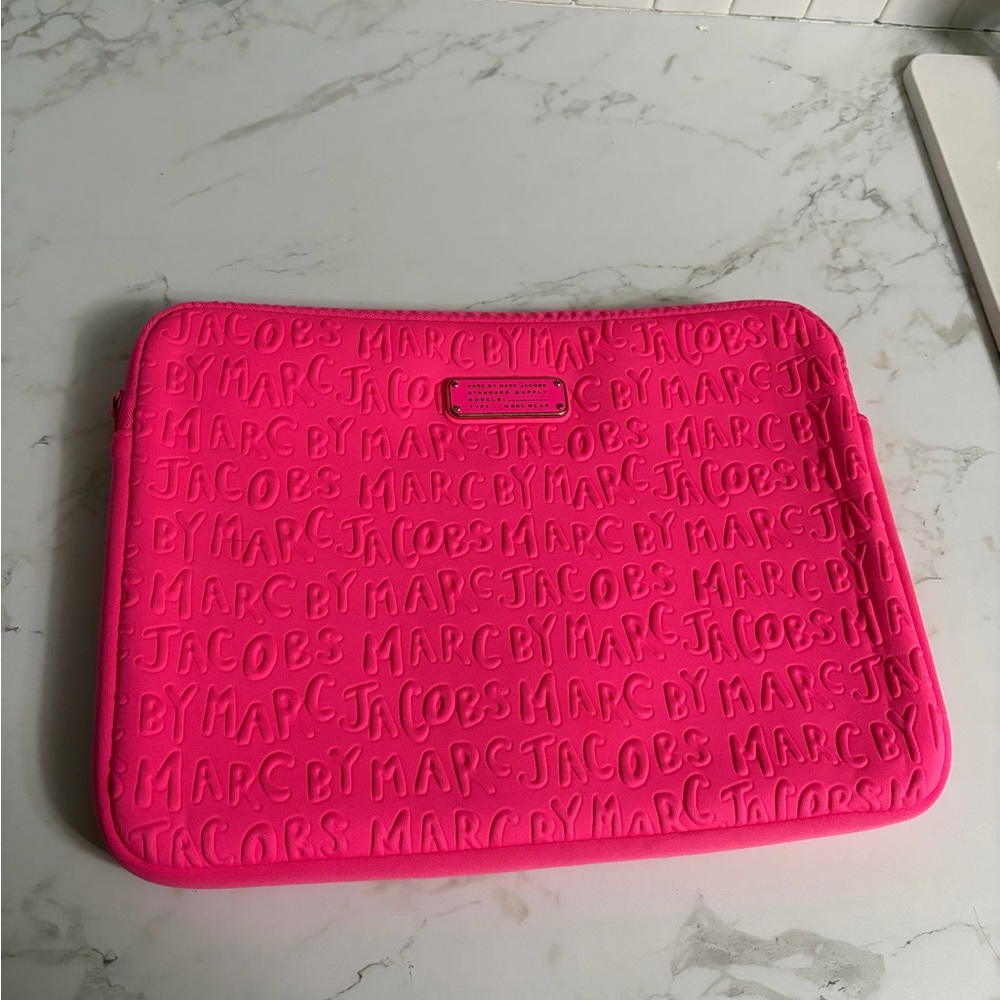 Marc Jacobs Vibrant Pink Embossed Laptop Sleeve